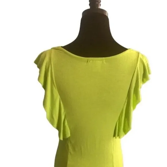 Alberto Makali Lime Green Ruffle Tunic with Decorative Zipper Detail, Size Small - Picture 5 of 12